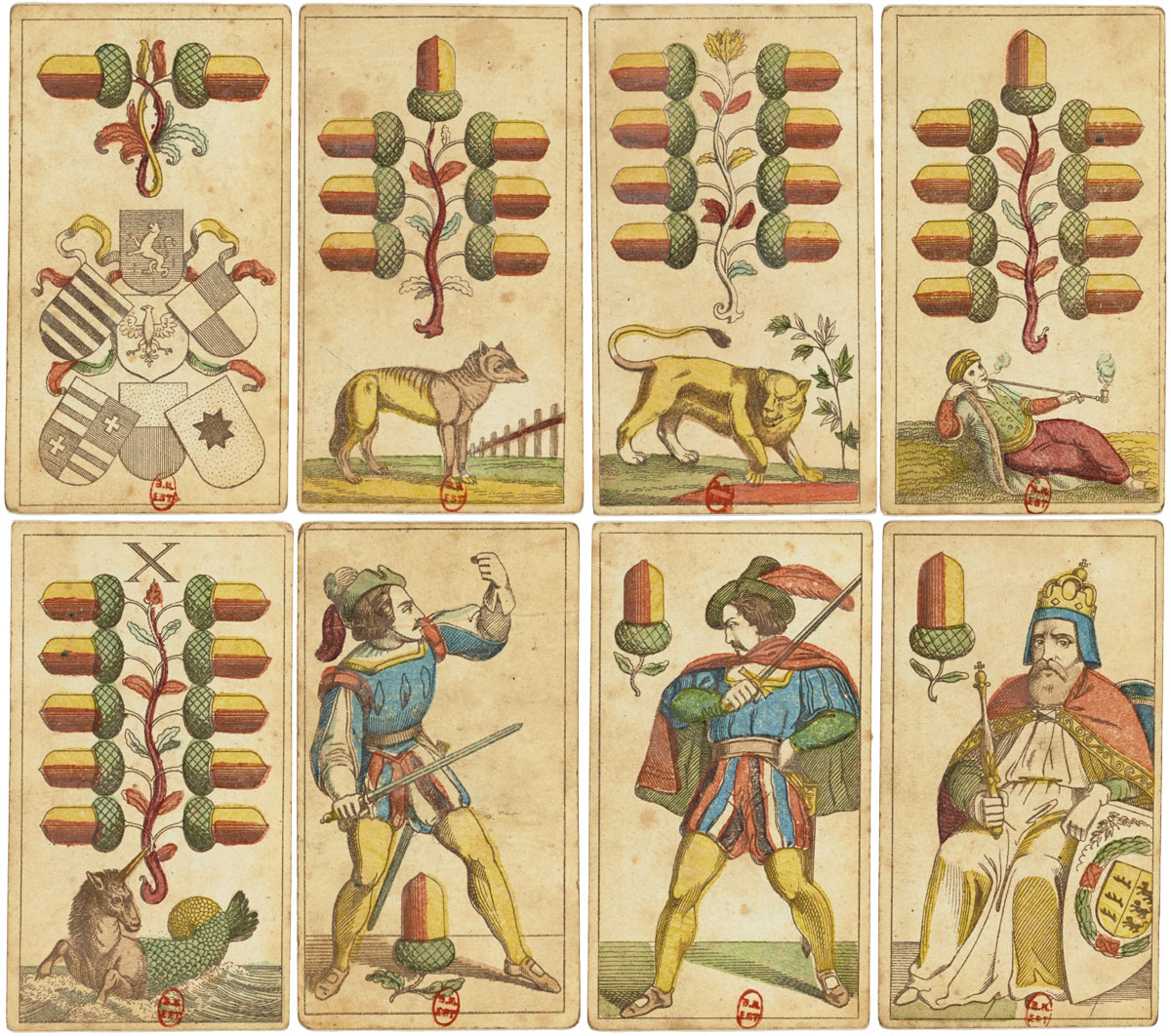 early Bavarian-style deck by Johann Conrad Jegel, Nürnberg, Germany , c.1835