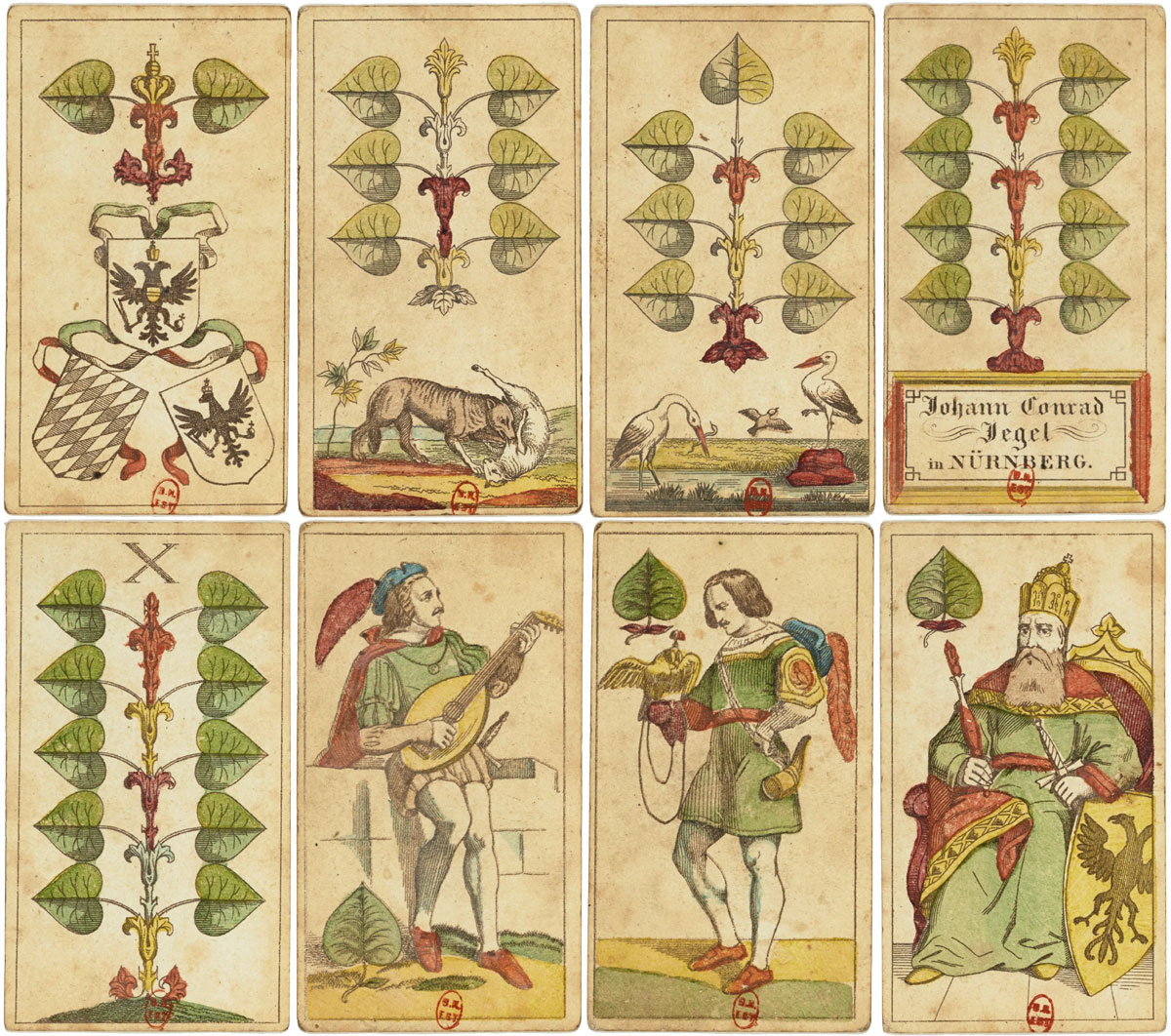 early Bavarian-style deck by Johann Conrad Jegel, Nürnberg, Germany , c.1835