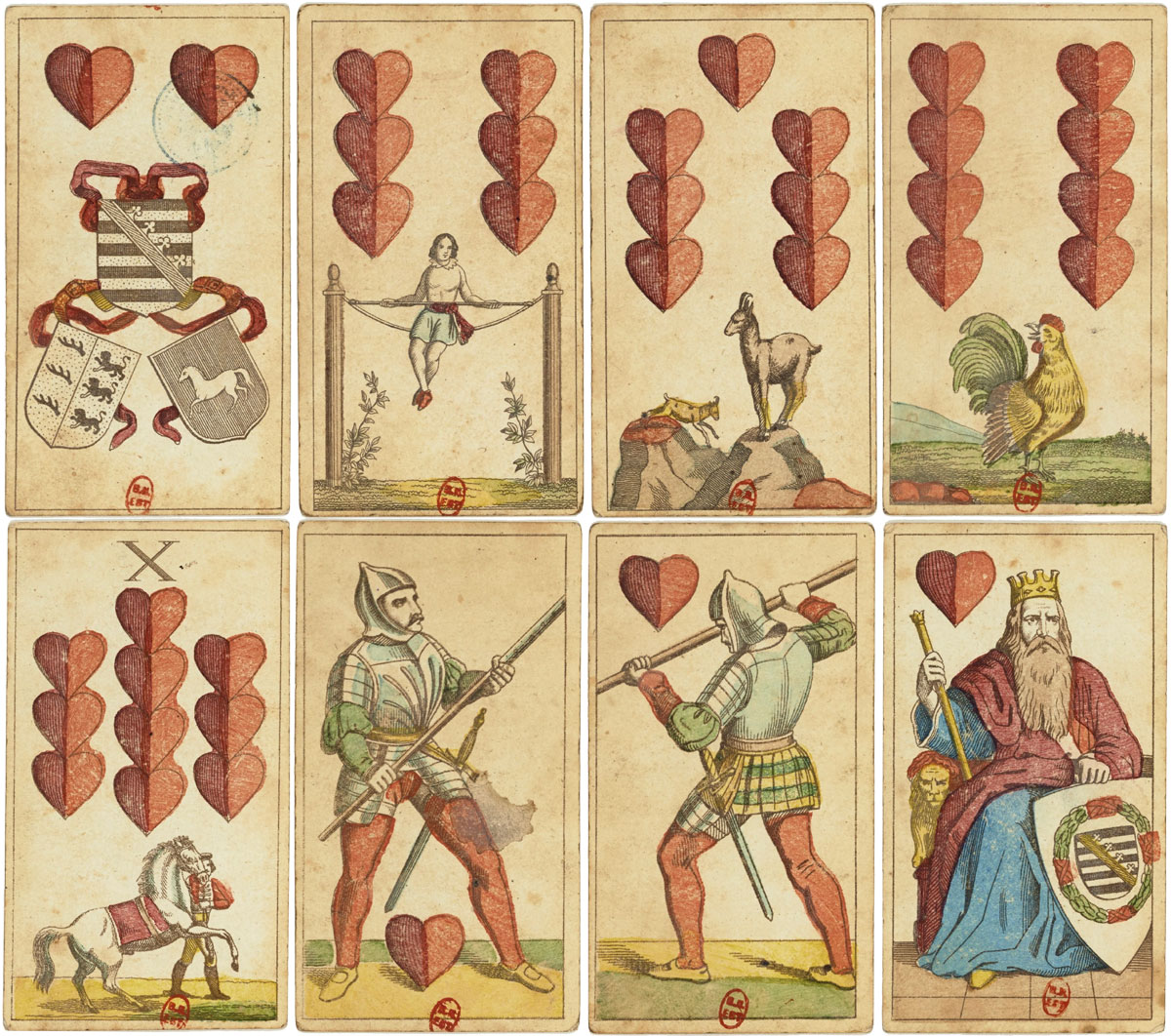 early Bavarian-style deck by Johann Conrad Jegel, Nürnberg, Germany , c.1835