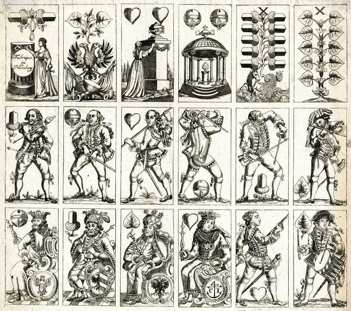 uncut sheet containing 18 playing-cards by Conrad Jegel, produced between 1874-c.1885. © The Trustees of the British Museum