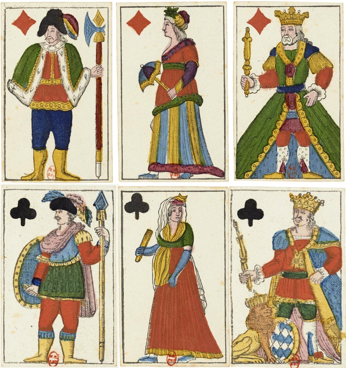 Deck with fantasy French-suited pattern produced by Joseph Fetscher, Munich, c.1825. Source gallica.bnf.fr / BnF