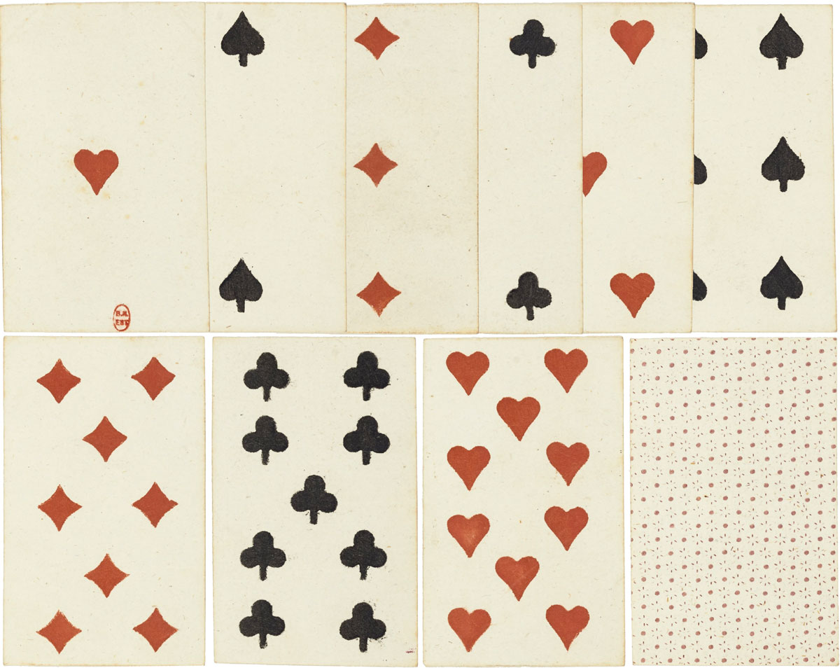 Deck with fantasy French-suited pattern produced by Joseph Fetscher, Munich, c.1825. Source gallica.bnf.fr / BnF