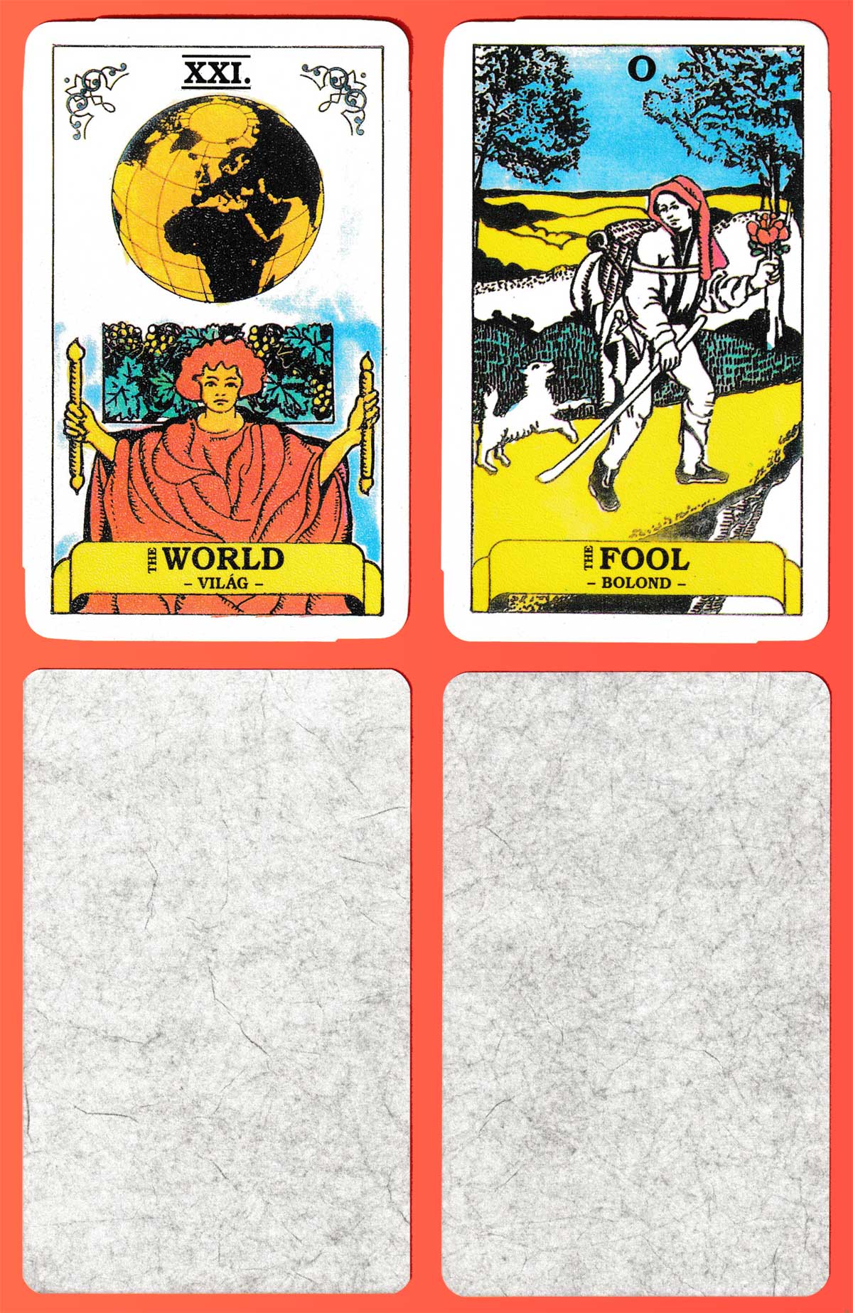 Joshi Bharát Tarot designed by Nagy László. Printed by EZ + AZ GMK, Budapest, Hungary, 1992