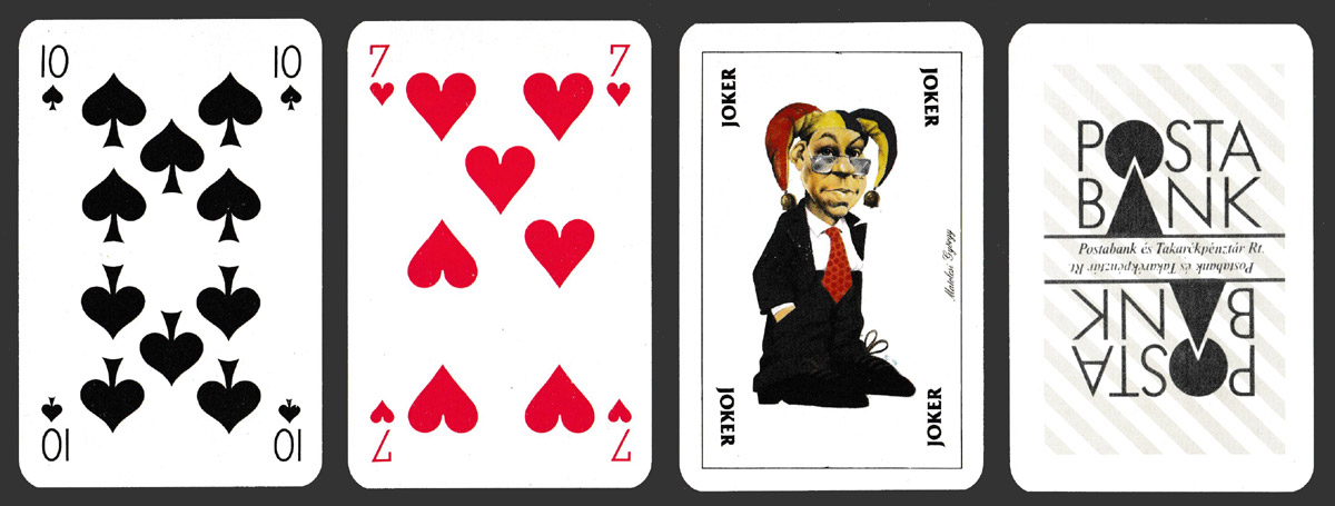 Postabank 1 promotional playing cards made by Offset- és Játékkártya Nyomda, Budapest, Hungary, c1990