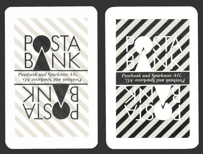 Postabank 3 promotional playing cards made by Offset- és Játékkártya Nyomda, Budapest, Hungary, c1991