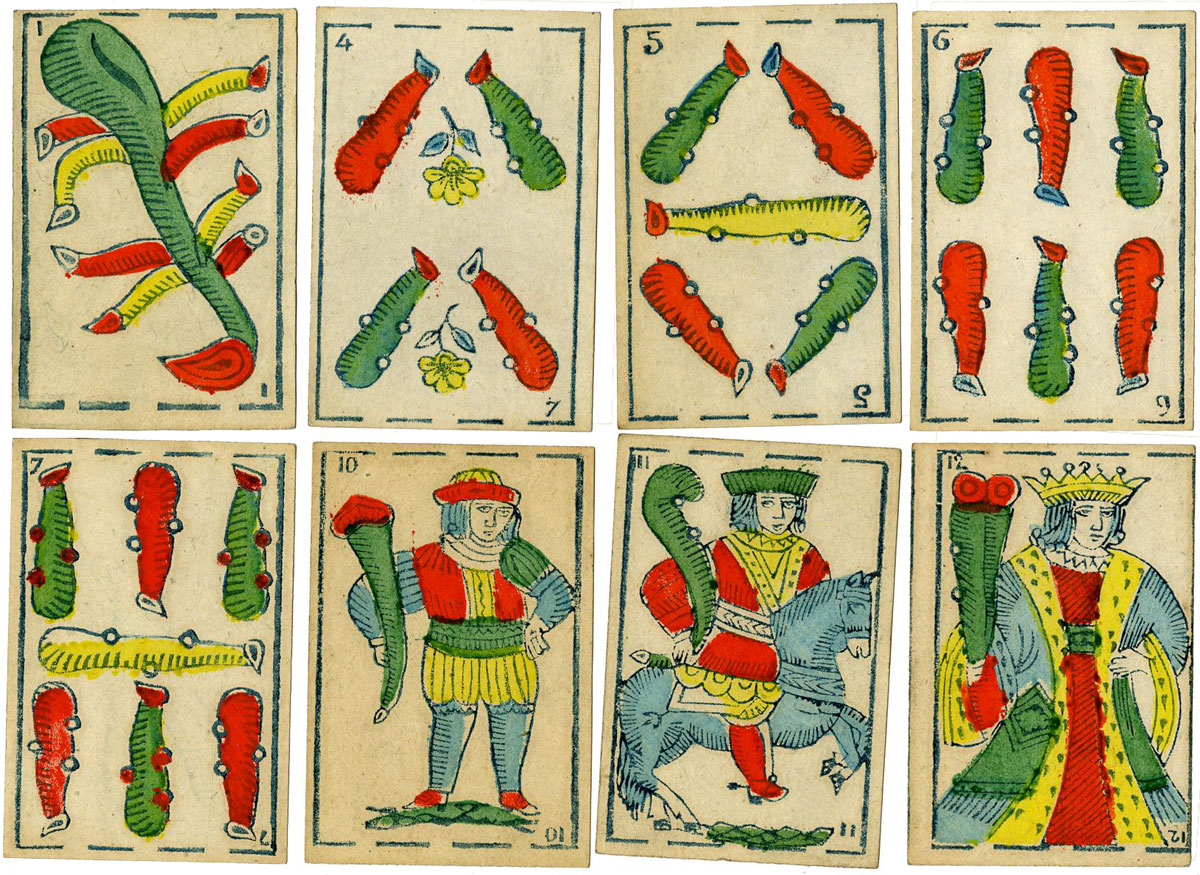 Spanish-suited cards published by P Buscaglia, Mele & Genova, late 19th century. © The Trustees of the British Museum