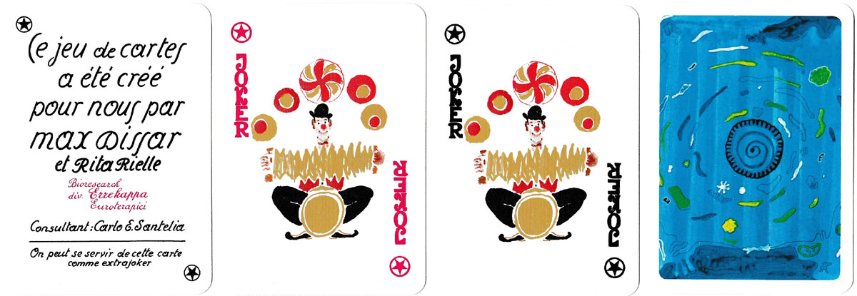 “The Circus” playing cards with artwork by Max Dissar and Rita Rielle, published by Masenghini, Bergamo, c. 1980