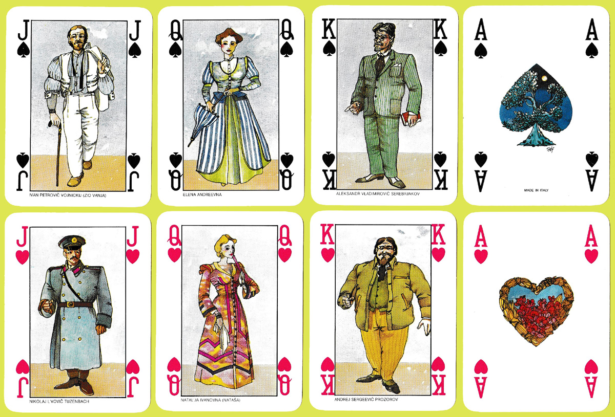 Characters from Chekhov’s plays on playing cards produced by Masenghini of Bergamo for San Paolo Istituto Bancario, Italy, c.1983