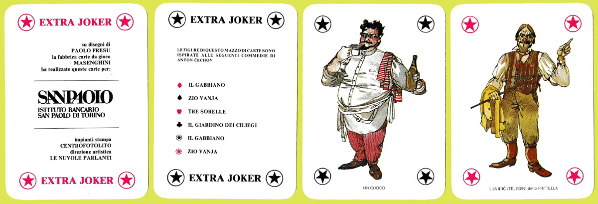 Characters from Chekhov’s plays on playing cards produced by Masenghini of Bergamo for San Paolo Istituto Bancario, Italy, c.1983