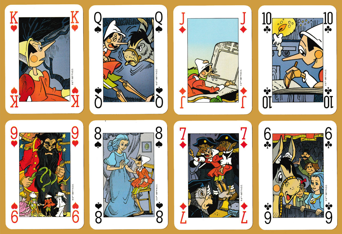 Pinocchio playing cards made by Modiano S.r.l., Trieste, for International Comics Club, Genoa, Italy, 1997