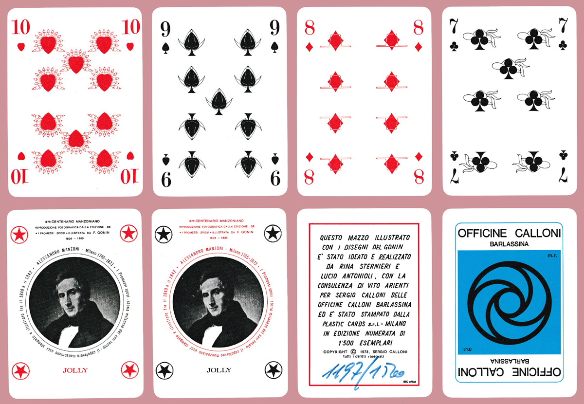 Alessandro Manzoni Centenary playing cards made by Plastic Cards S.r.l., Milan, for Officine Calloni, Barlassina, Italy, 1973