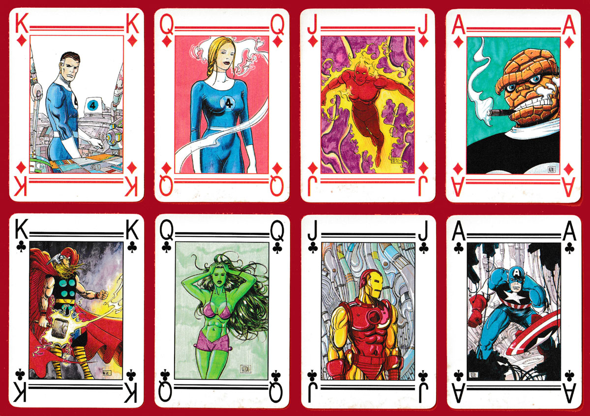 Marvel Poker playing cards designed by Marco Nizzoli, published by Lo Scarabeo, Turin, Italy, c1995