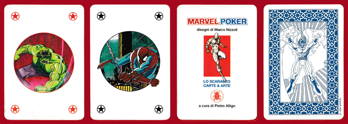 Marvel Poker playing cards designed by Marco Nizzoli, published by Lo Scarabeo, Turin, Italy, c1995