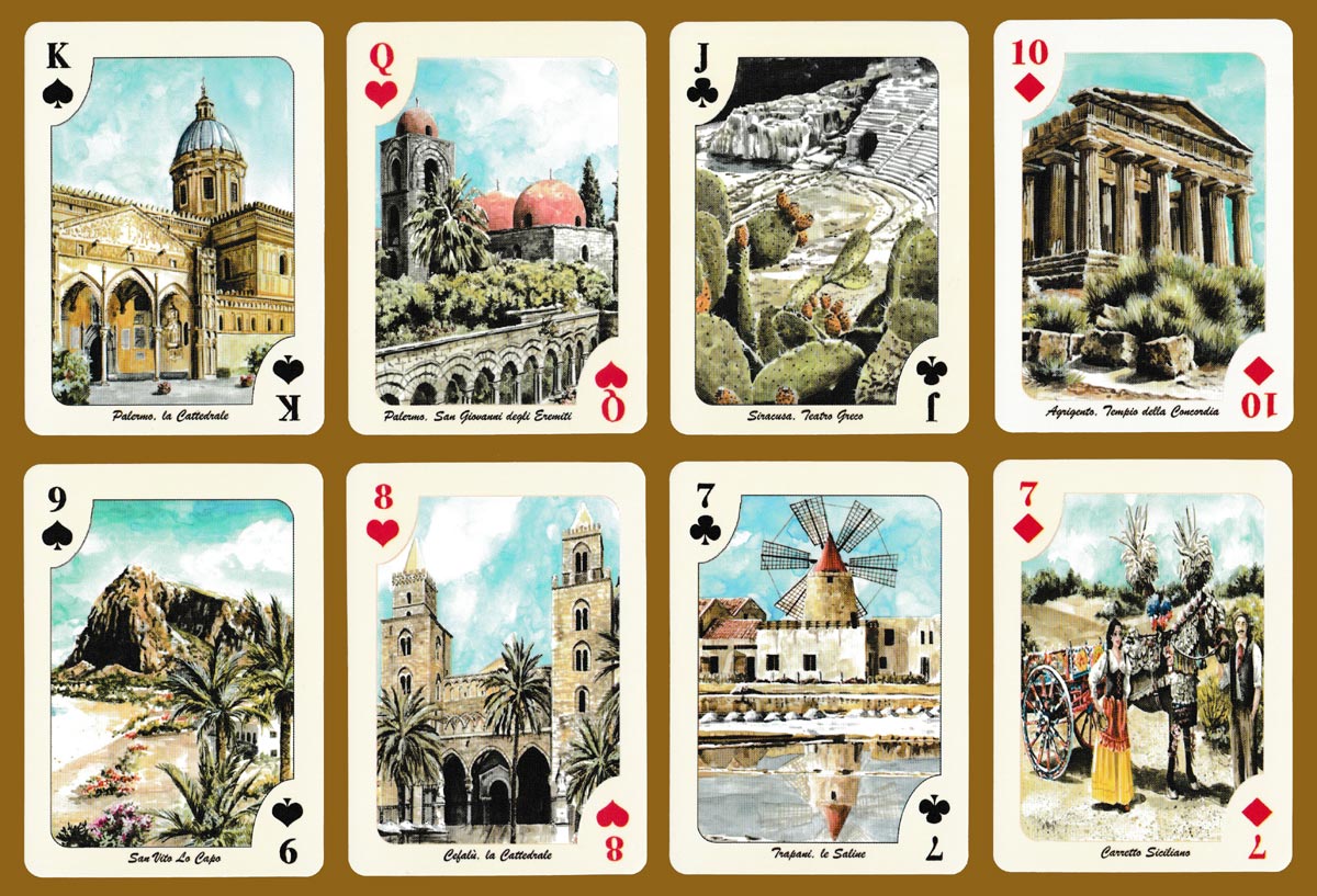 Sicilia in Acquerello playing cards by Smeraldi Edizioni, Palermo, Italy