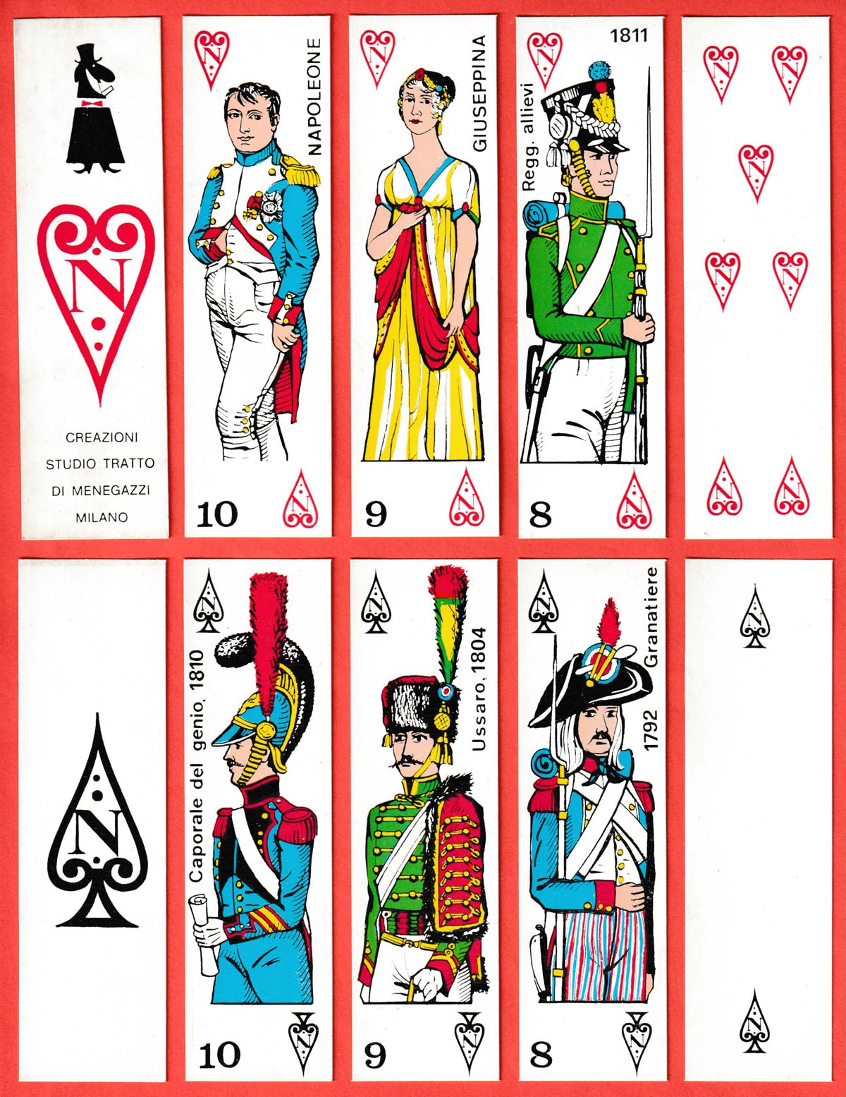 Napoleone playing cards designed by Osvaldo Menegazzi (Studio Tratto, Milan). Published by Edizioni del Solleone di Vito Arienti, Lissone, Italy, 1971