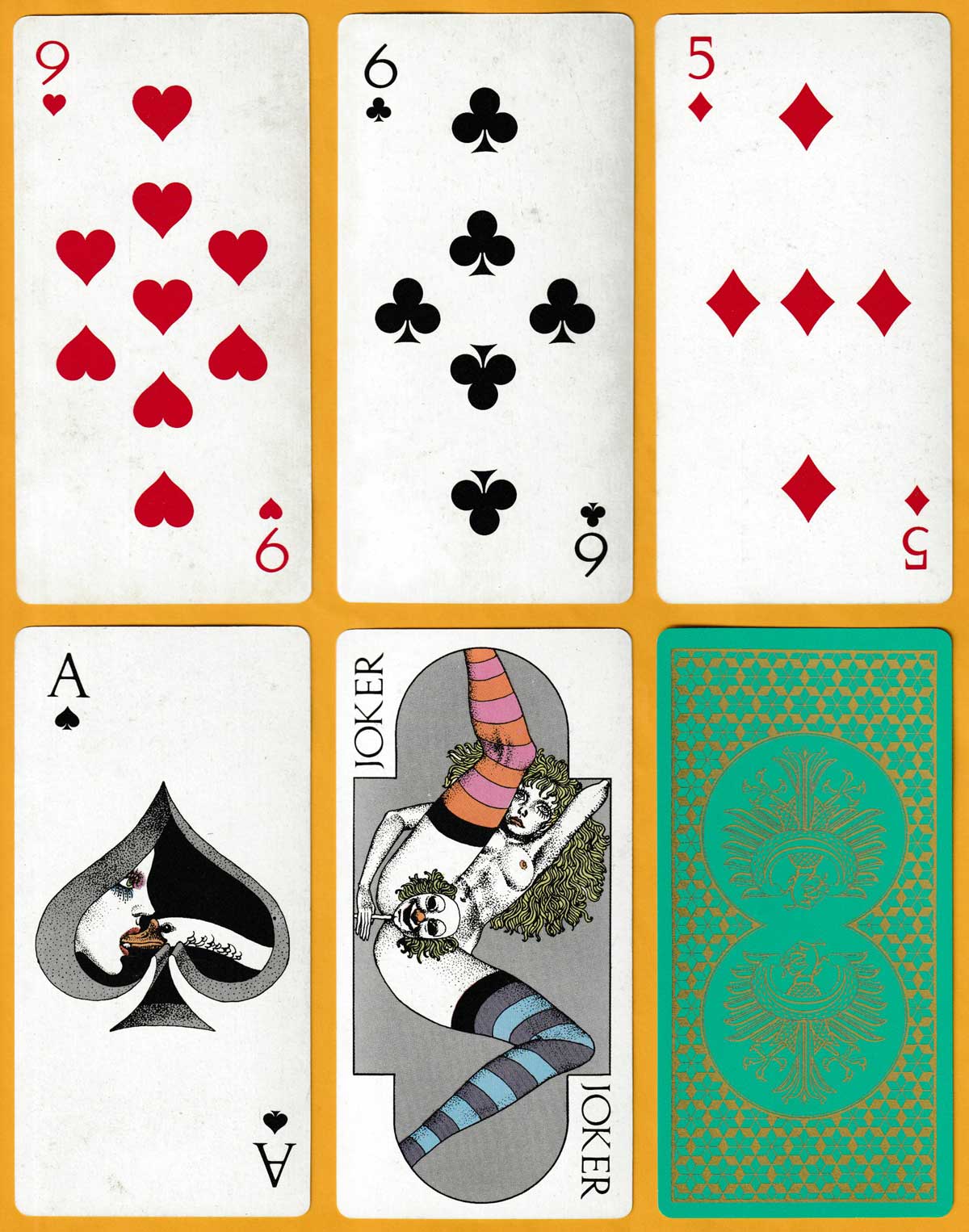 “Shapely” non-standard adult playing cards manufactured by Angel Playing Cards Co., Japan, c.1980