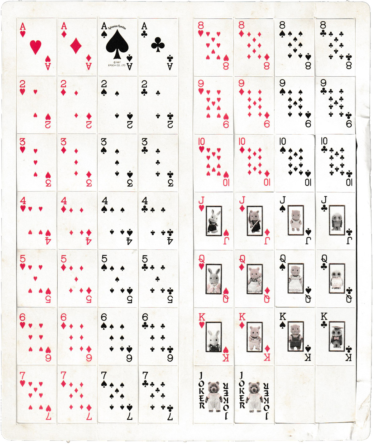 Sylvanian Families mini playing cards published by Epoch Co. Ltd, Japan, 1987