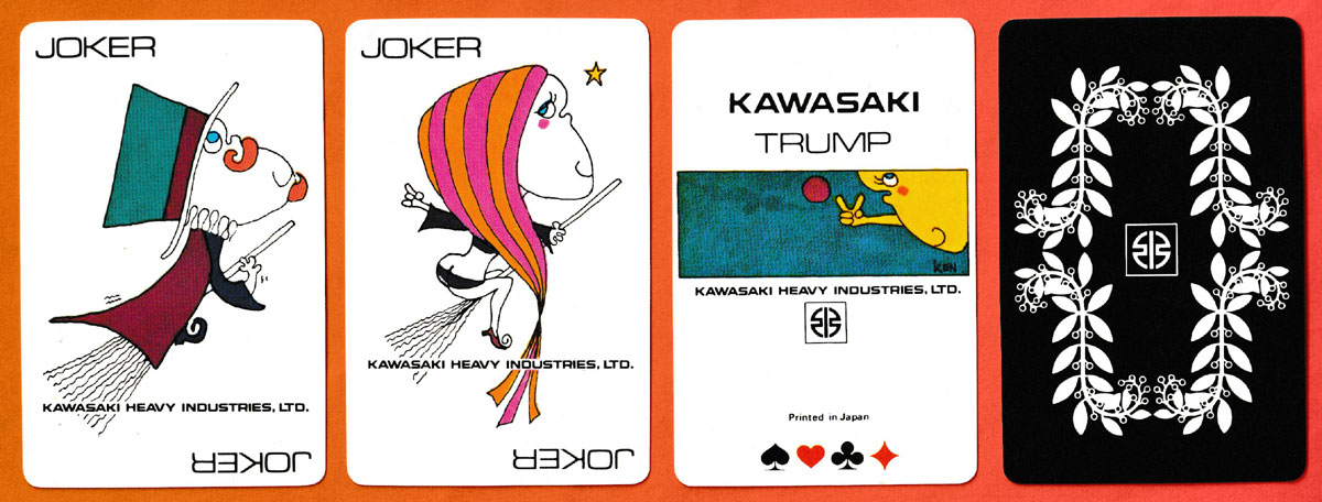 ‘Kawasaki Trump’ playing cards made by Nintendo Playing Card Co. Ltd, Kyoto, Japan, for Kawasaki Heavy Industries, Ltd, 1971