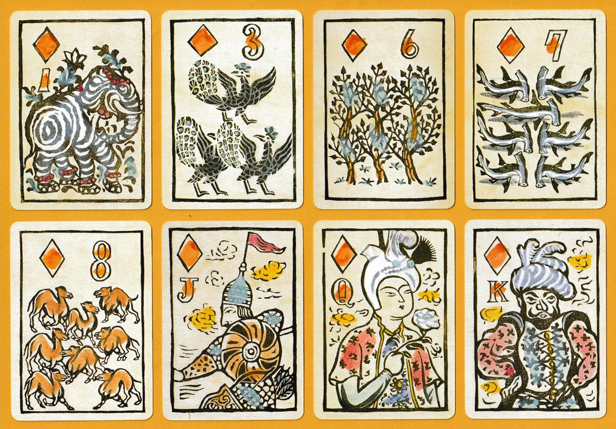 Playing cards with prints by Sumio Kawakami, modern edition published by Okuno Karuta-ten, Tokyo, Japan. Printed by Nintendo. Date unknown