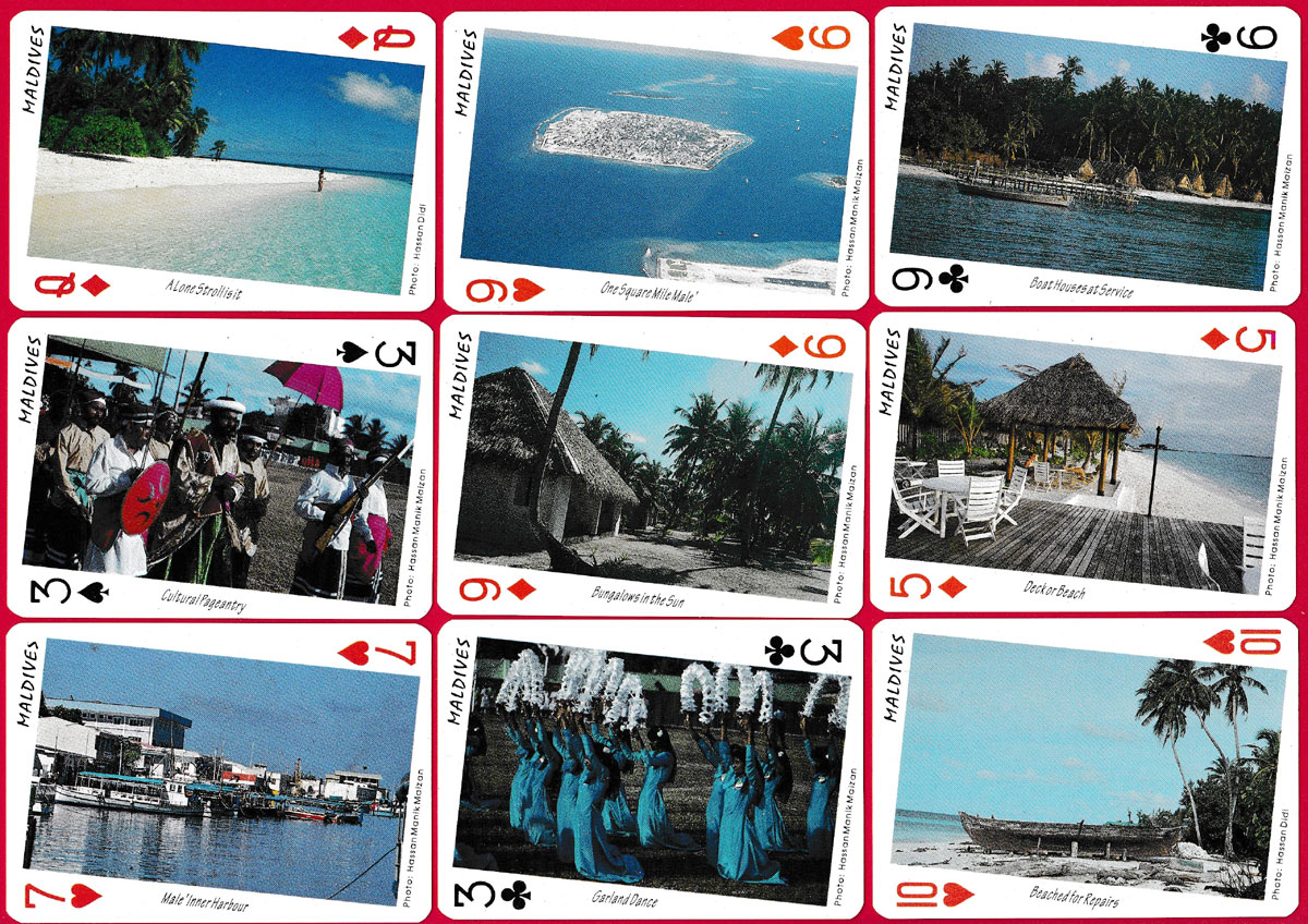 Maldives pictorial souvenir playing cards produced by Fantasy, of Malé, Maldives, 1993