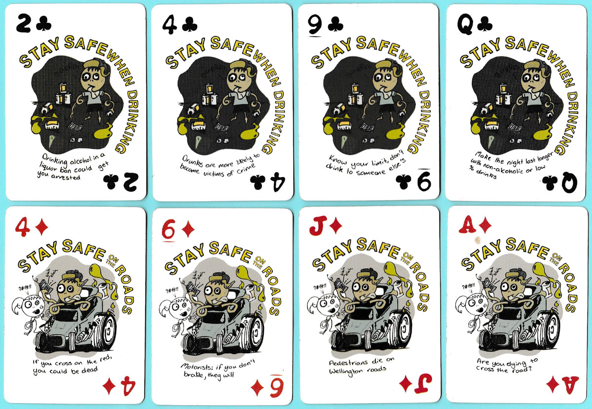 “Whatever you’re up to, stay safe” safety advice playing cards produced by New Zealand Police and the Wellington City Council