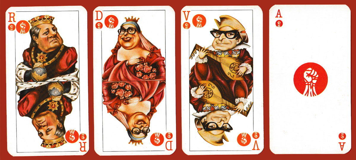 political caricature playing cards by António Moreira Antunes published in Lisbon, Portugal, September 1985