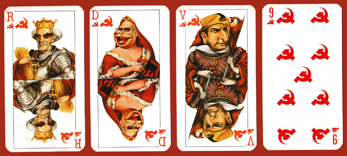 political caricature playing cards by António Moreira Antunes published in Lisbon, Portugal, September 1985