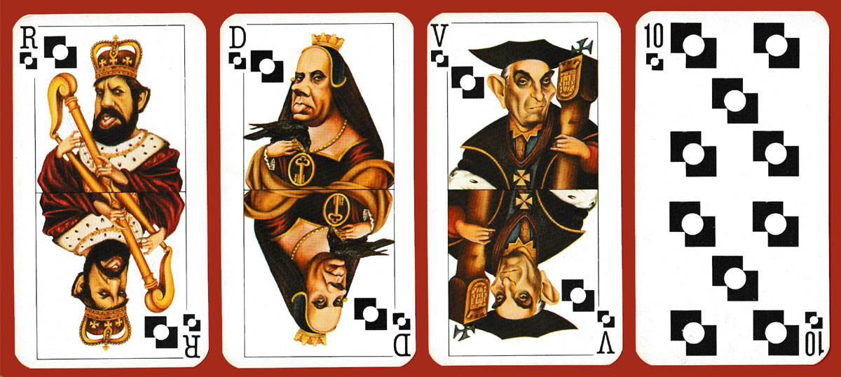 political caricature playing cards by António Moreira Antunes published in Lisbon, Portugal, September 1985