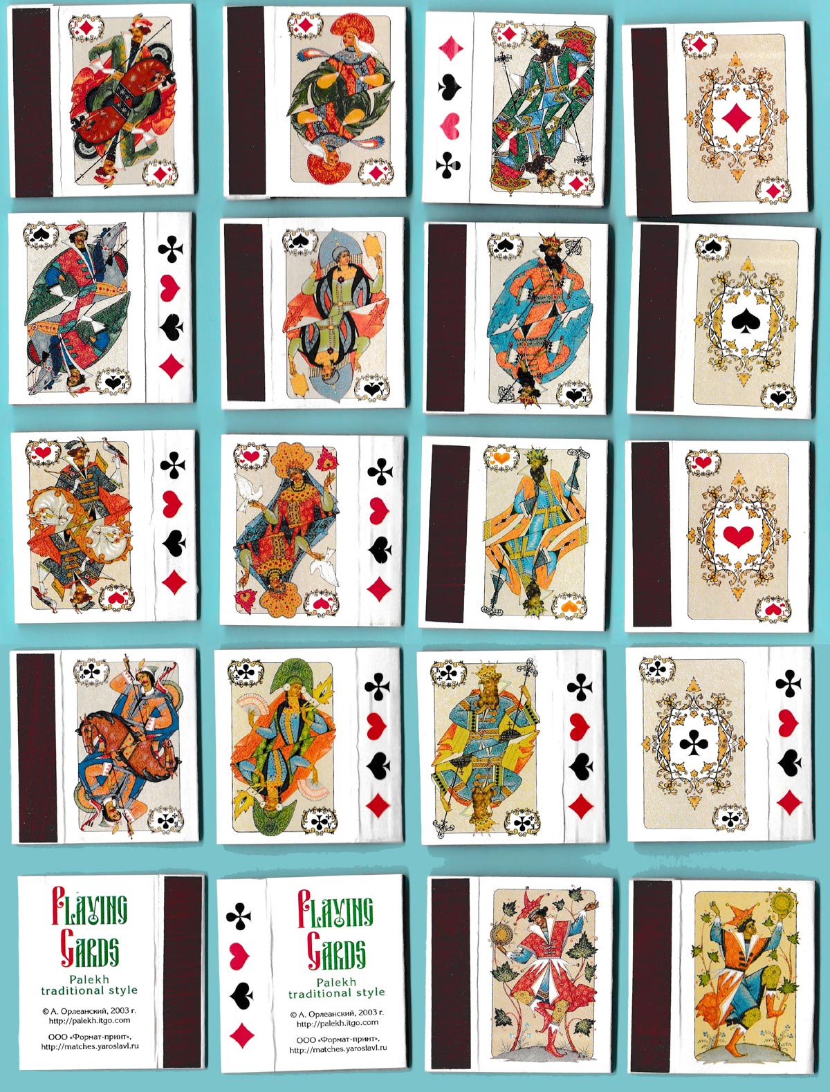 Souvenir matches: playing cards Palekh traditional style