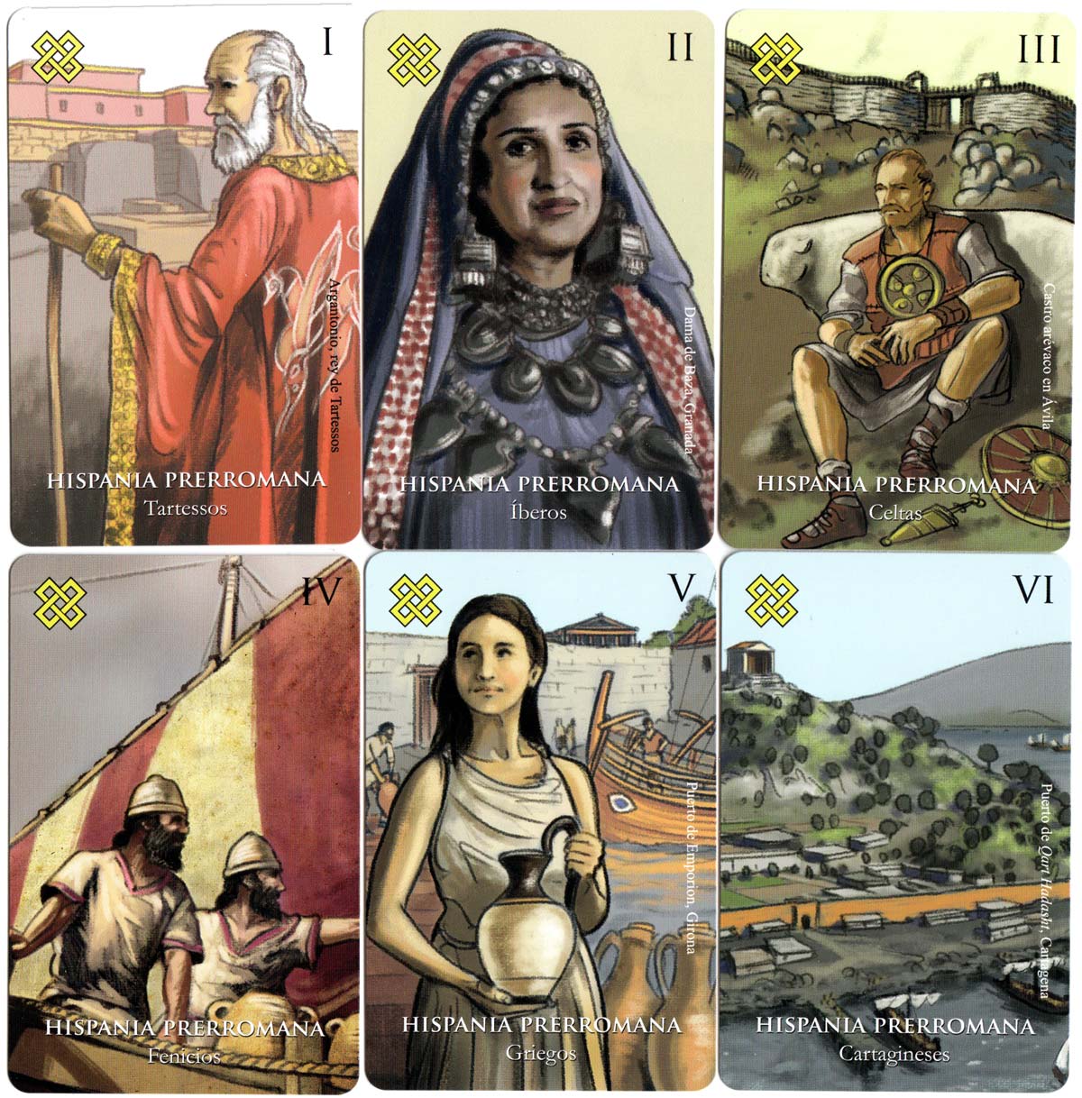 Hispania Romana card game illustrated by José Ramón Almeida Olmedo, published by Ciudades en Juego, undated