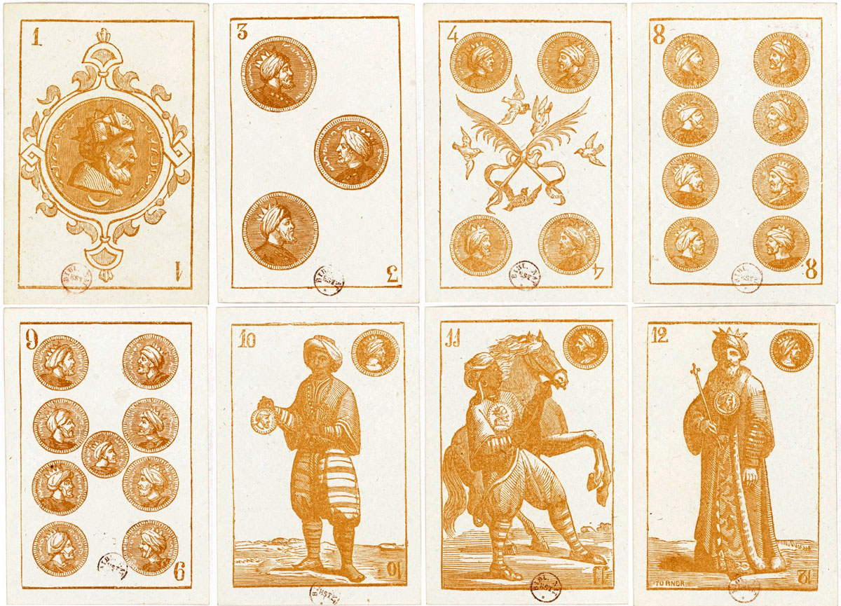 Fantasy Spanish-suited deck by Bertschinger y Codina, Barcelona, c.1855. Source gallica.bnf.fr / Bibliothèque nationale de France