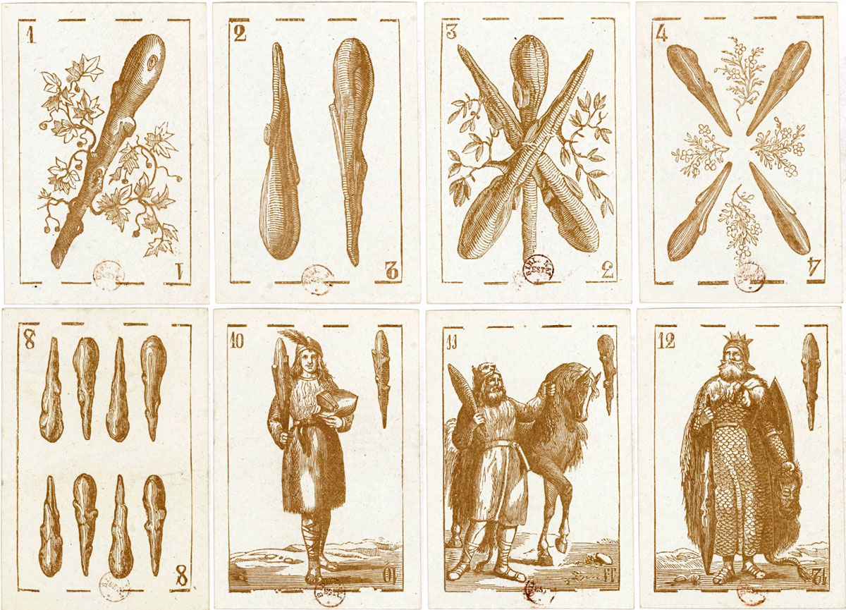 Fantasy Spanish-suited deck by Bertschinger y Codina, Barcelona, c.1855. Source gallica.bnf.fr / Bibliothèque nationale de France