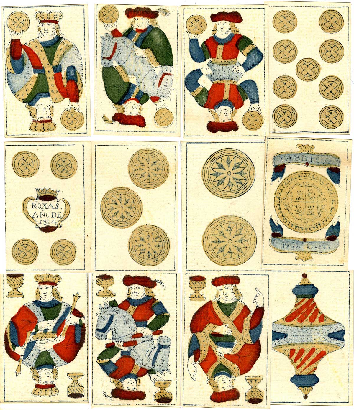 double-ended Spanish-suited playing cards published by Clemente Roxas, 1814