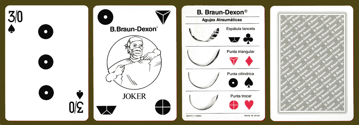 pack promoting B. Braun-Dexon’s atraumatic needles made by Naipes Comas, Barcelona, Spain, 1986