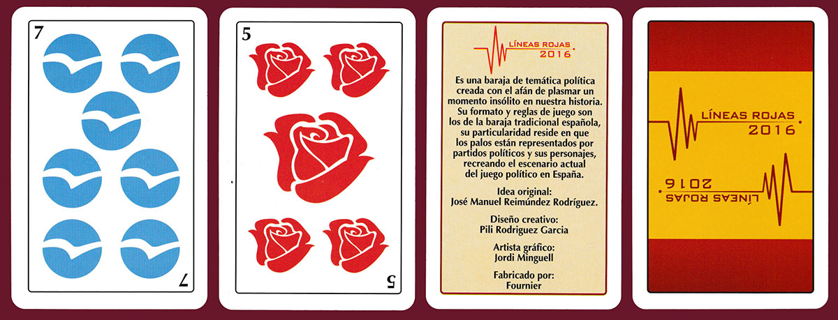 'Líneas rojas 2016' political playing cards made by Heraclio Fournier, S.A., Legutiano, Spain, 2016