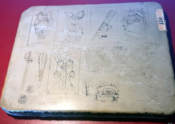 Lithographic stone from the Fournier playing card factory, c.1888