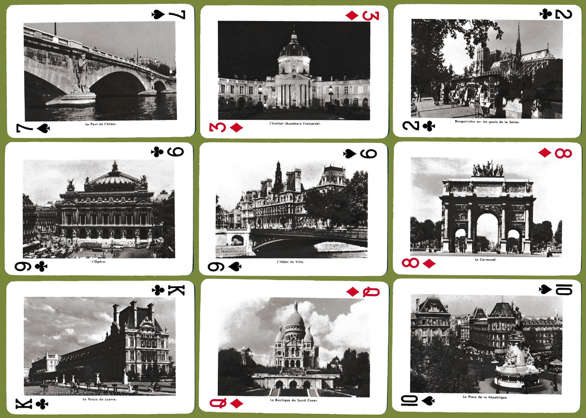 Monuments de Paris souvenir playing cards produced by Heraclio Fournier, c.1964