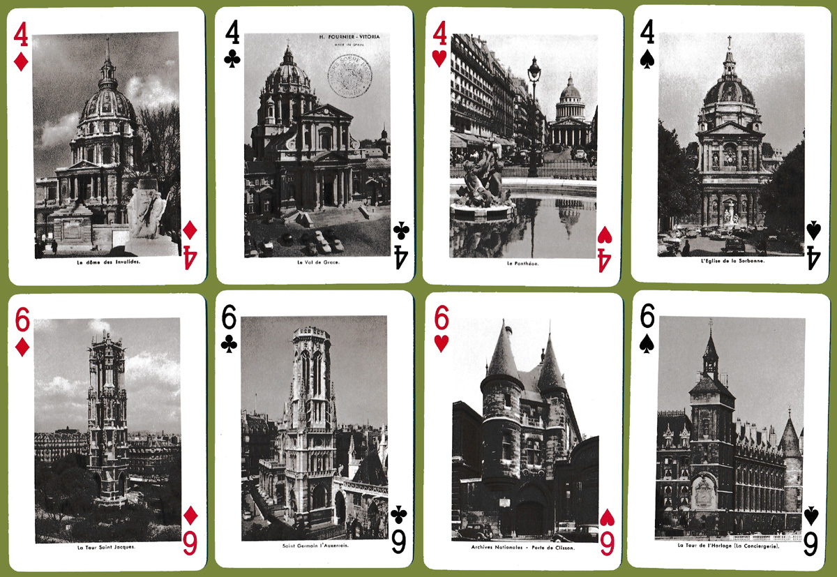 Monuments de Paris souvenir playing cards produced by Heraclio Fournier, c.1964