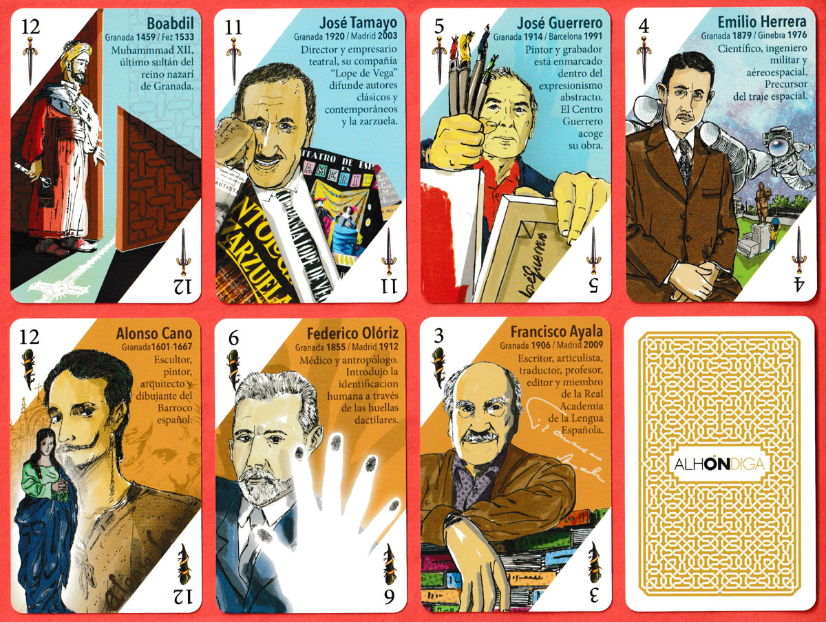 Naipes de Personajes Granadinos with designs by Rubén Garrido. Printed by Heraclio Fournier, S.A., Legutiano, Spain, 2023