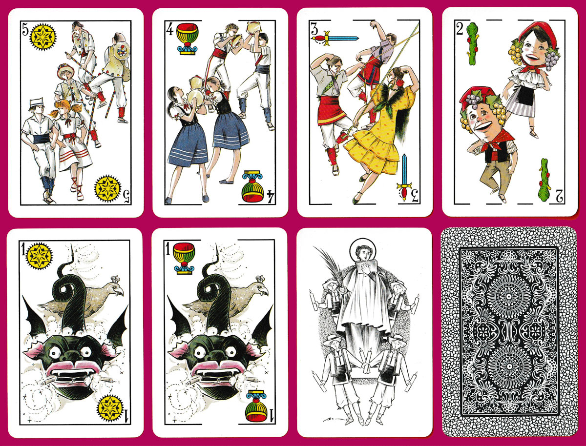 Festa Major de Vilafranca 1988 playing cards designed by Manel Baró. Made by Heraclio Fournier, S.A., Vitoria, Spain, 1988