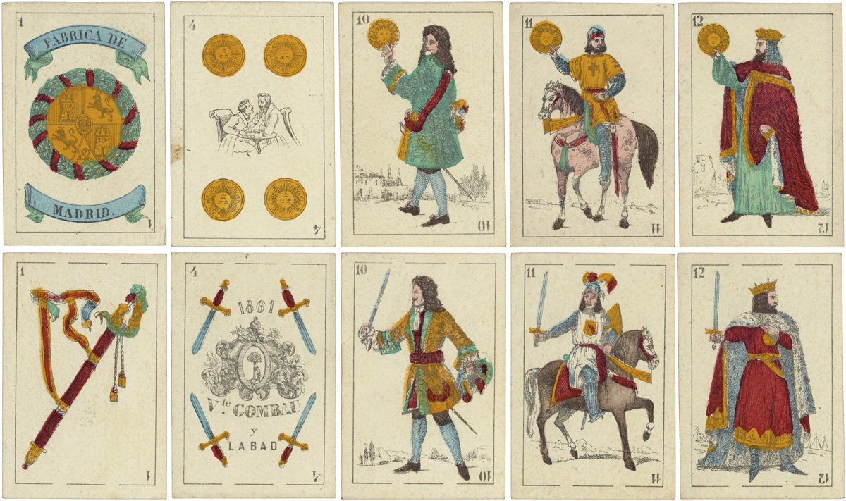 non-standard Spanish-suited playing cards published by Vicente Gombau y Labad (Madrid) in 1861. Source gallica.bnf.fr / BnF