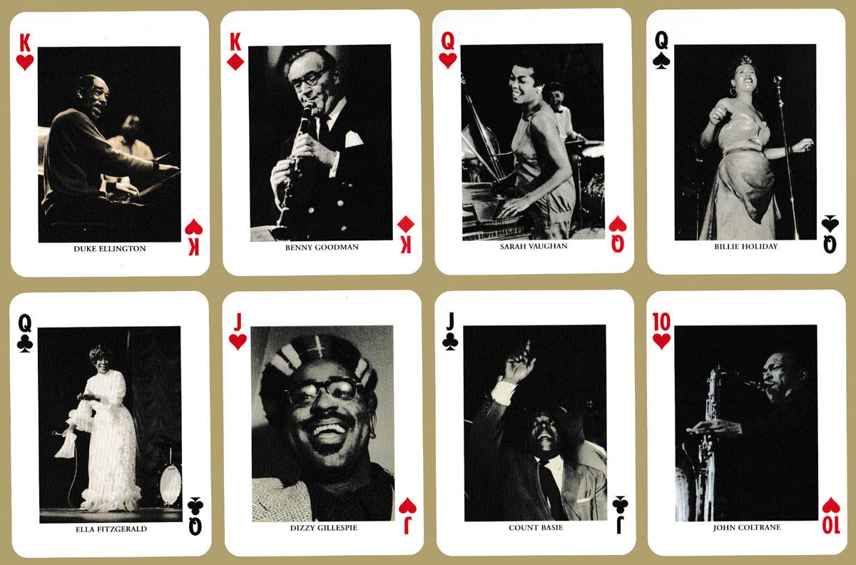 Jazz Legends playing cards printed by Offason AB, Sweden, c.2007