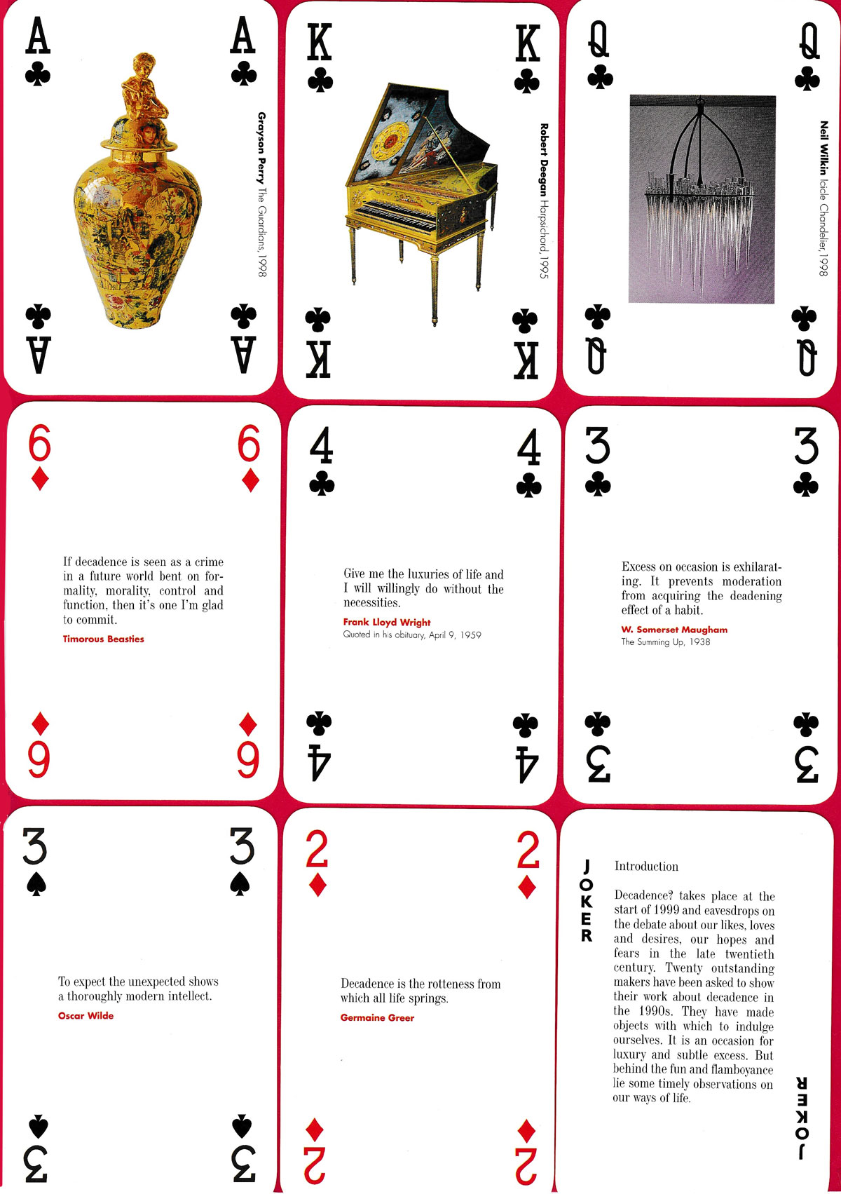 “Decadence?” playing cards published by the Crafts Council, London in 1999