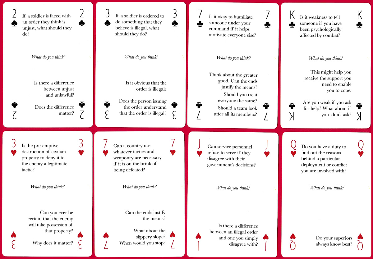 Ethics Education playing cards produced by the Centre for Military Ethics at King’s College London, 2016 (2nd edition)