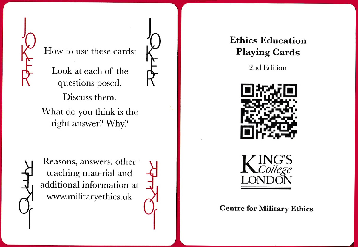 Ethics Education playing cards produced by the Centre for Military Ethics at King’s College London, 2016 (2nd edition)