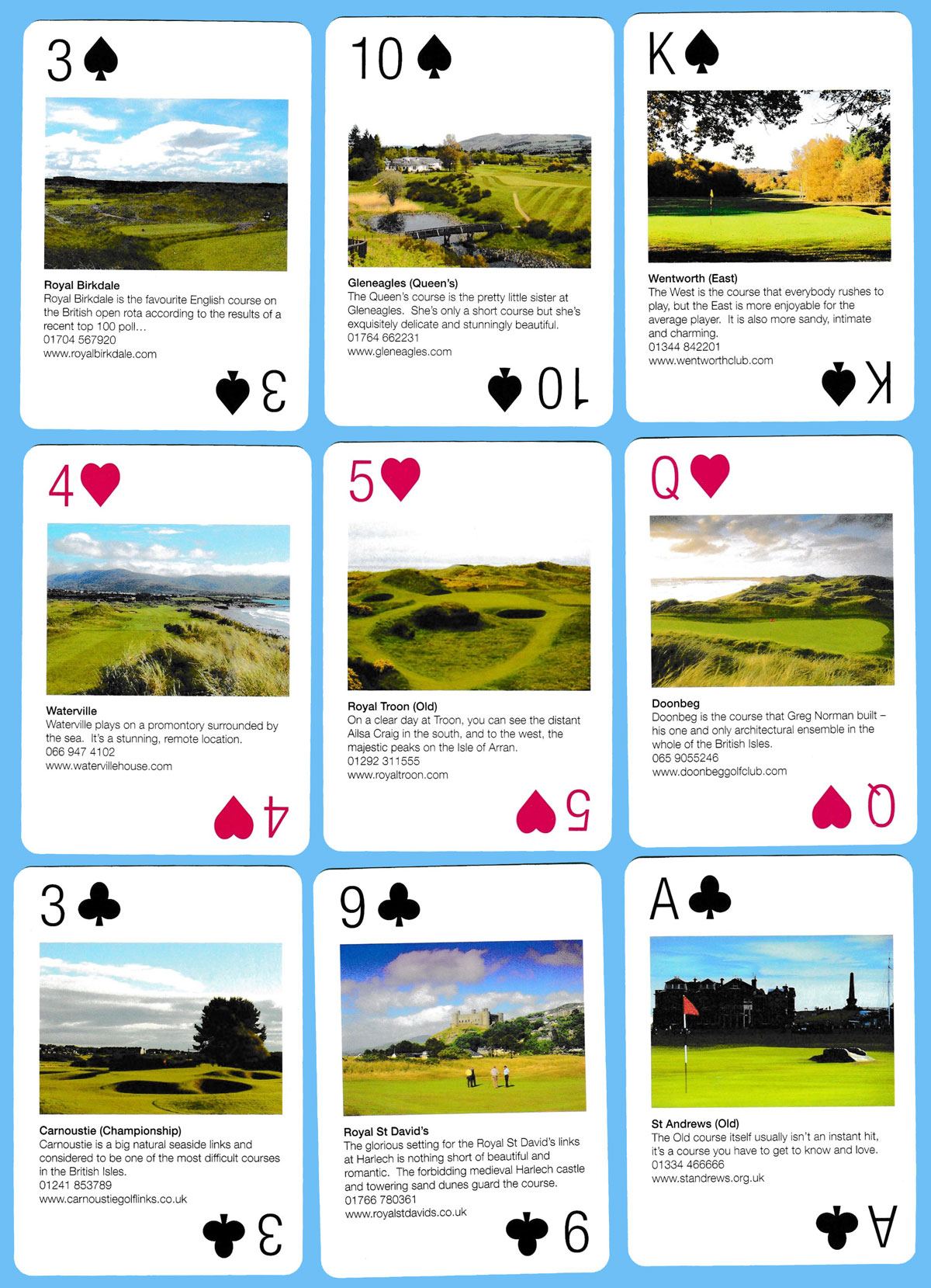 Golf playing cards sold by Marks & Spencer, UK