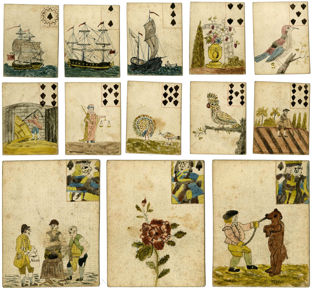 Hand-drawn set of 52 playing cards by an amateur artist, 18th century © The Trustees of the British Museum