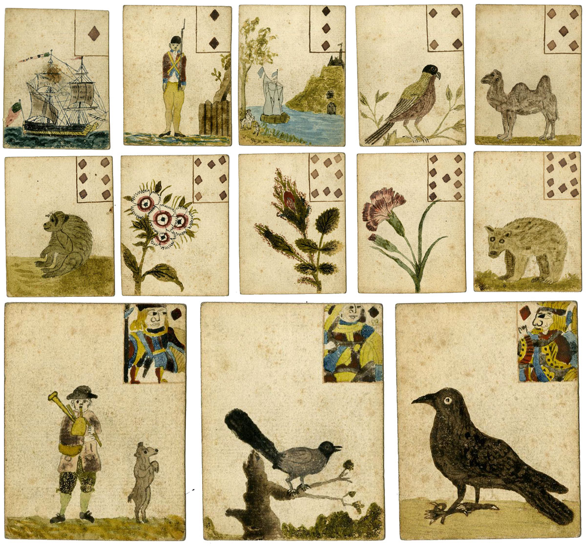 Hand-drawn set of 52 playing cards by an amateur artist, 18th century © The Trustees of the British Museum