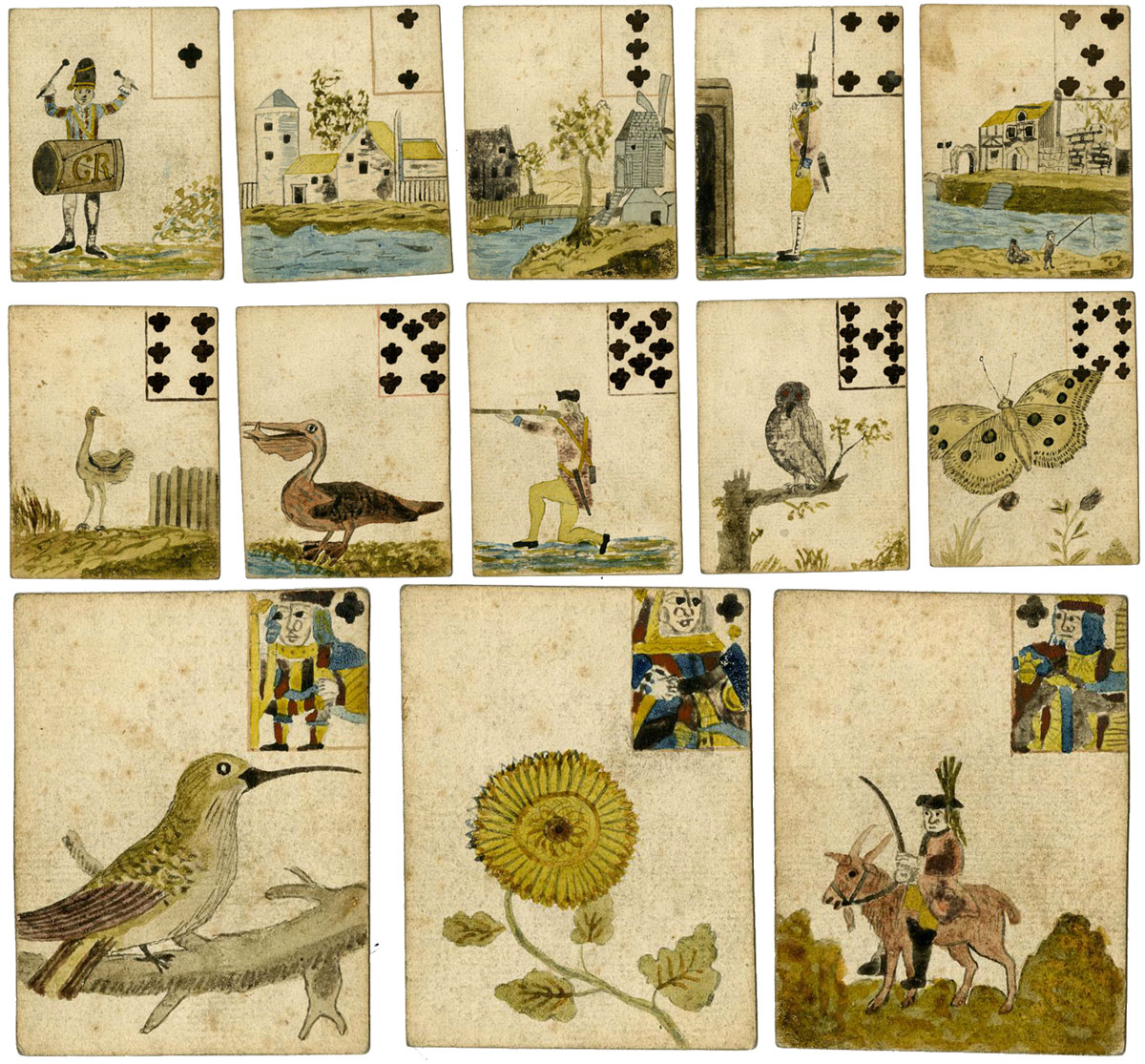 Hand-drawn set of 52 playing cards by an amateur artist, 18th century © The Trustees of the British Museum