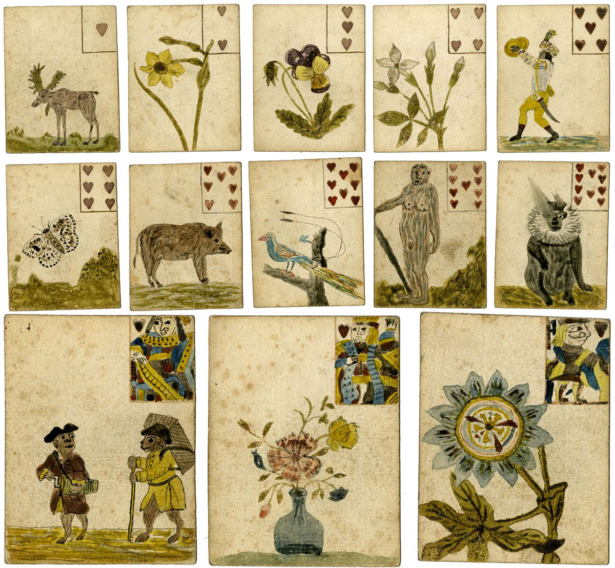 Hand-drawn set of 52 playing cards by an amateur artist, 18th century © The Trustees of the British Museum